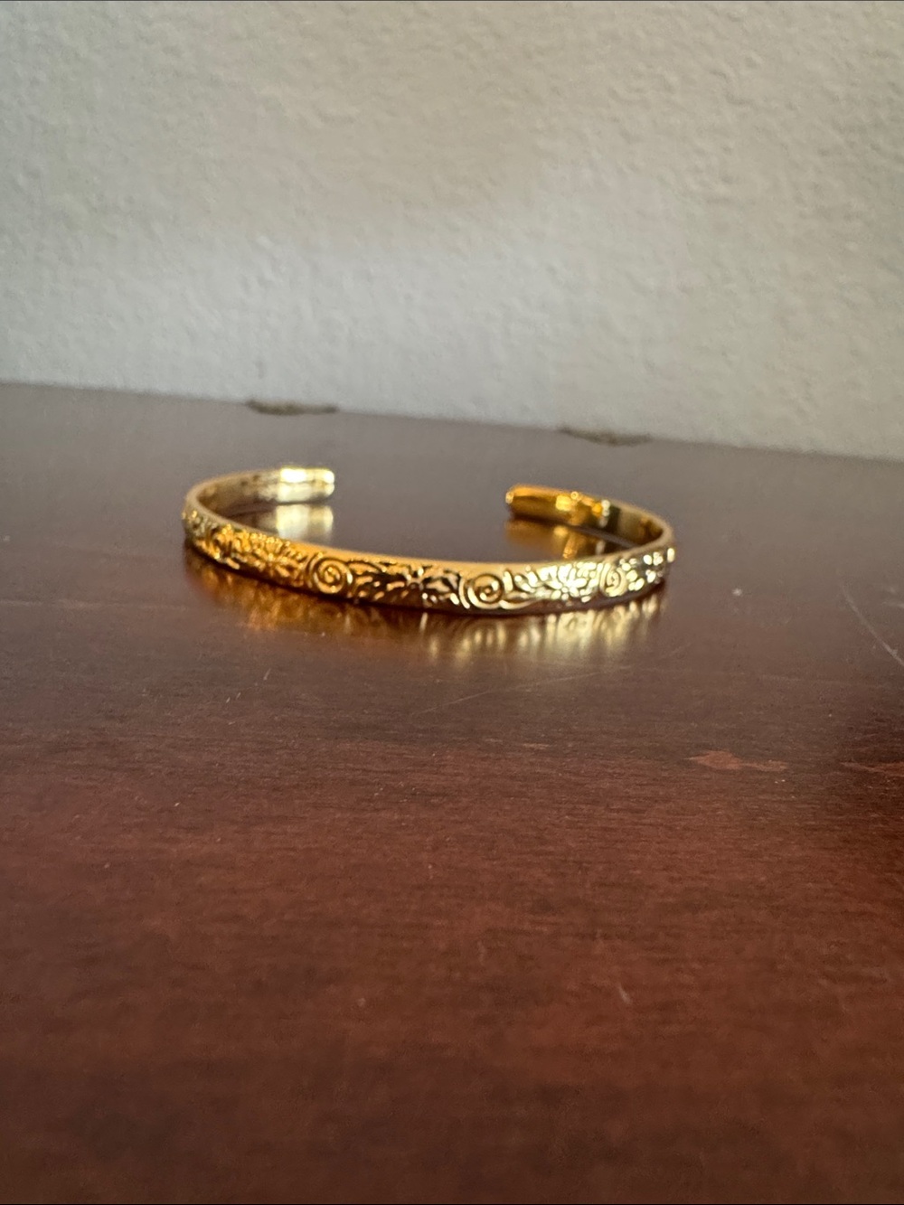Gold Filled Floral Engraved Open Cuff Bracelet